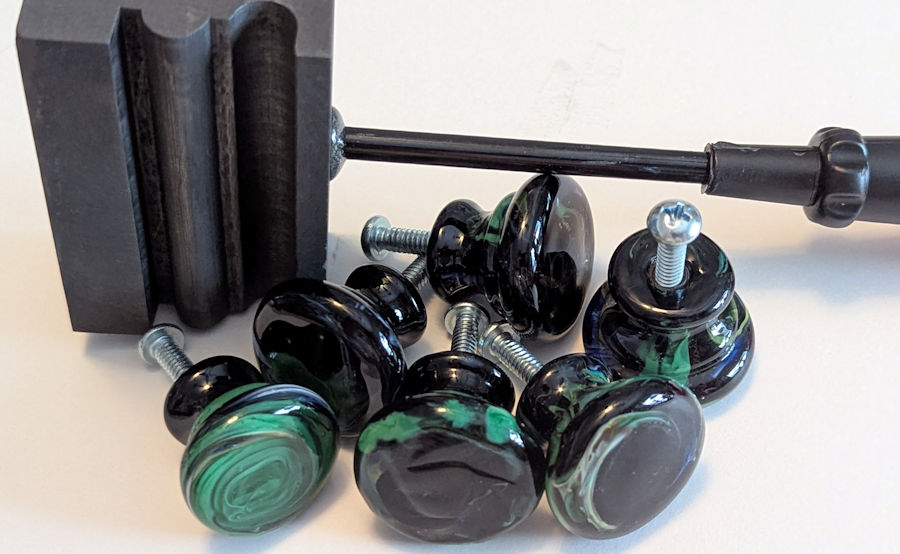Set of 6 size matched Drawerpulls mostly black with grass green, clear and a few other colors
